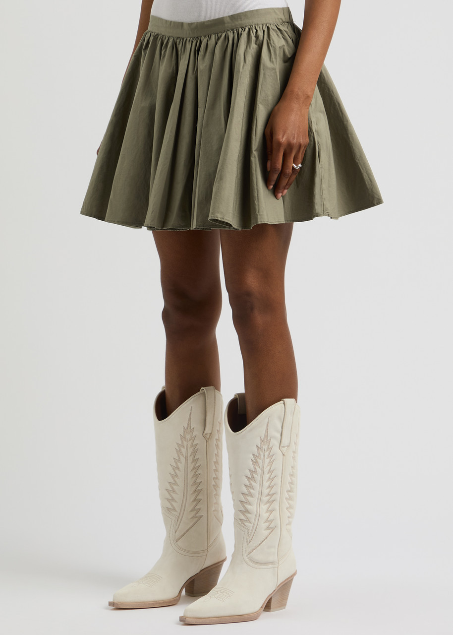 Free People Gaia Pleated Cotton Mini Skirt In Khaki