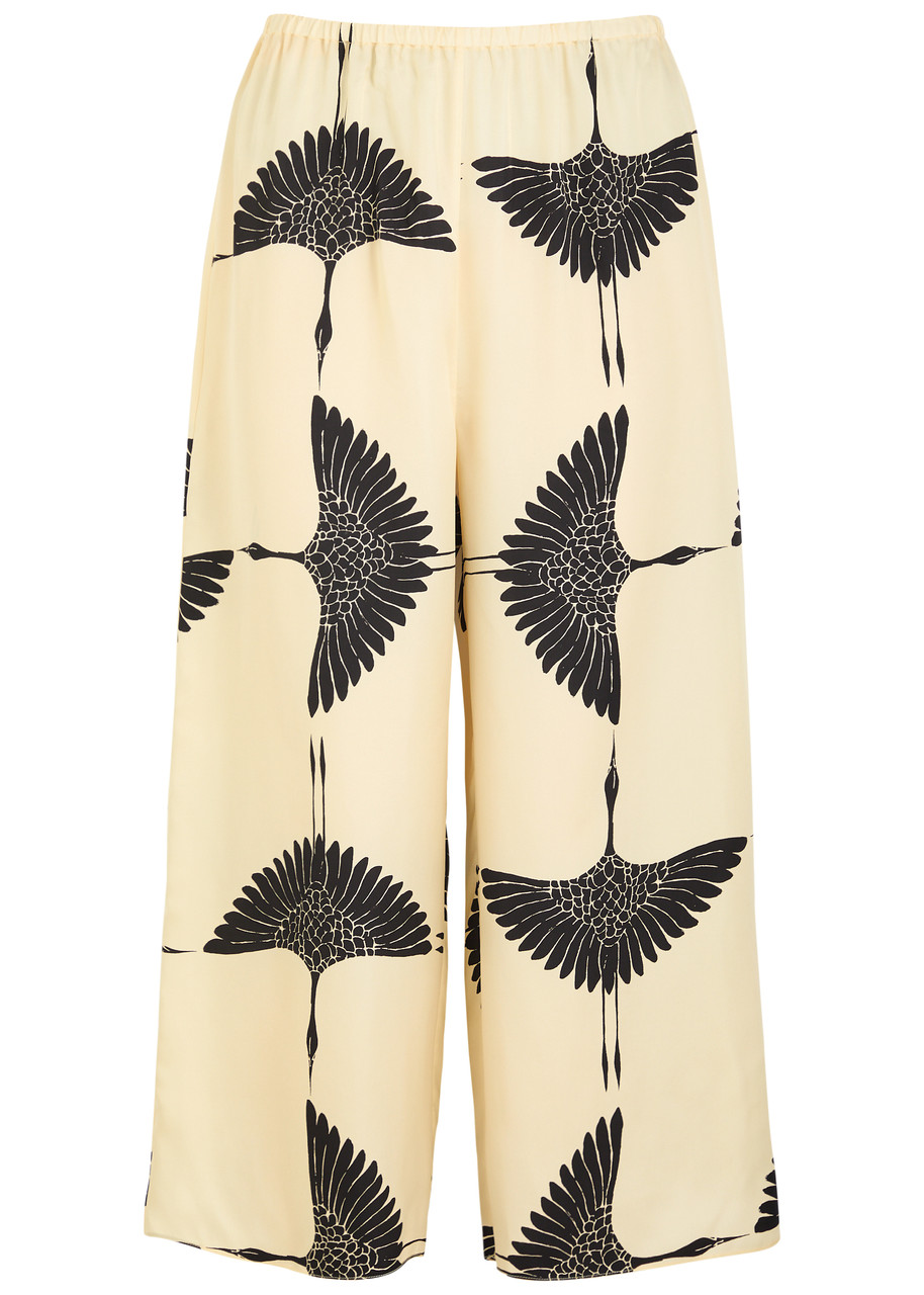 Khaite Mindy Printed Wide-leg Satin Trousers - Cream - L (UK14 / L)