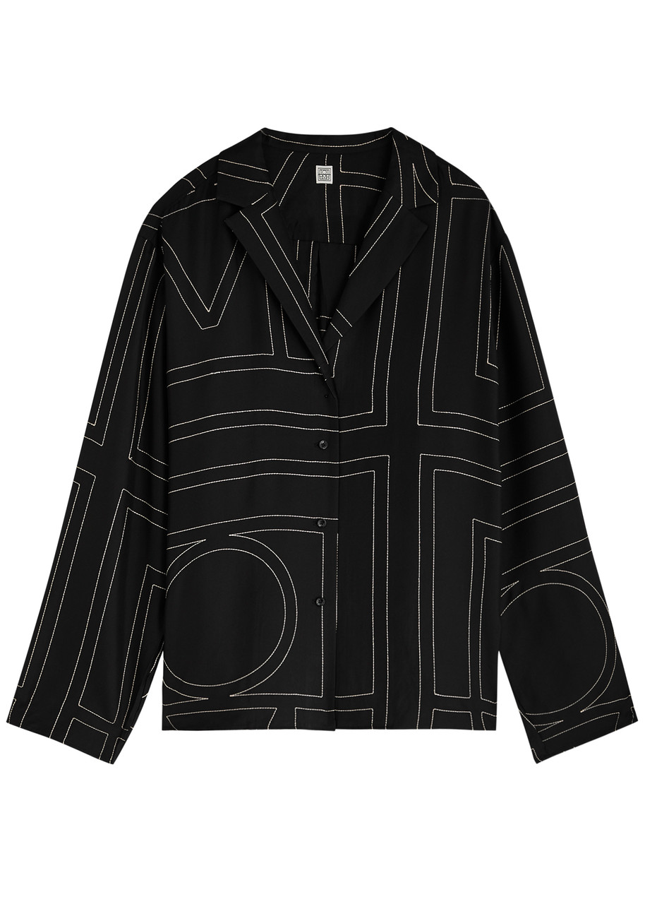 Toteme Logo-embroidered Silk-satin Shirt - Black - 42 (UK14 / L)