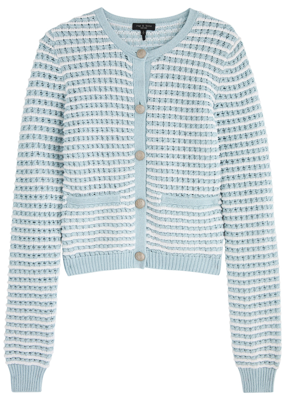 Rag & Bone Marlee Striped Cotton-blend Cardigan In Light Blue