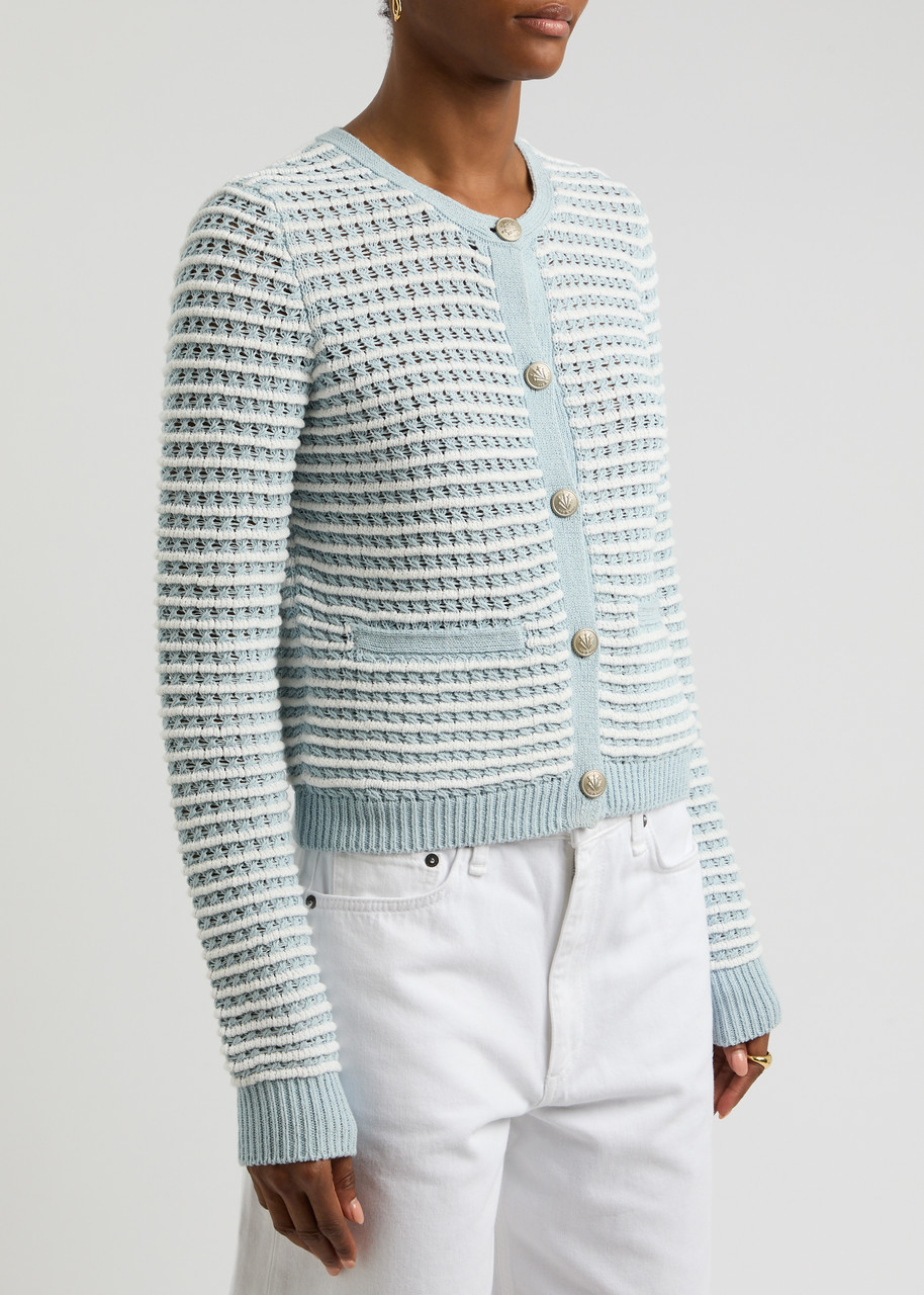  Rag & Bone Marlee Striped Cotton-blend Cardigan - Light Blue - L (uk14 / L) 