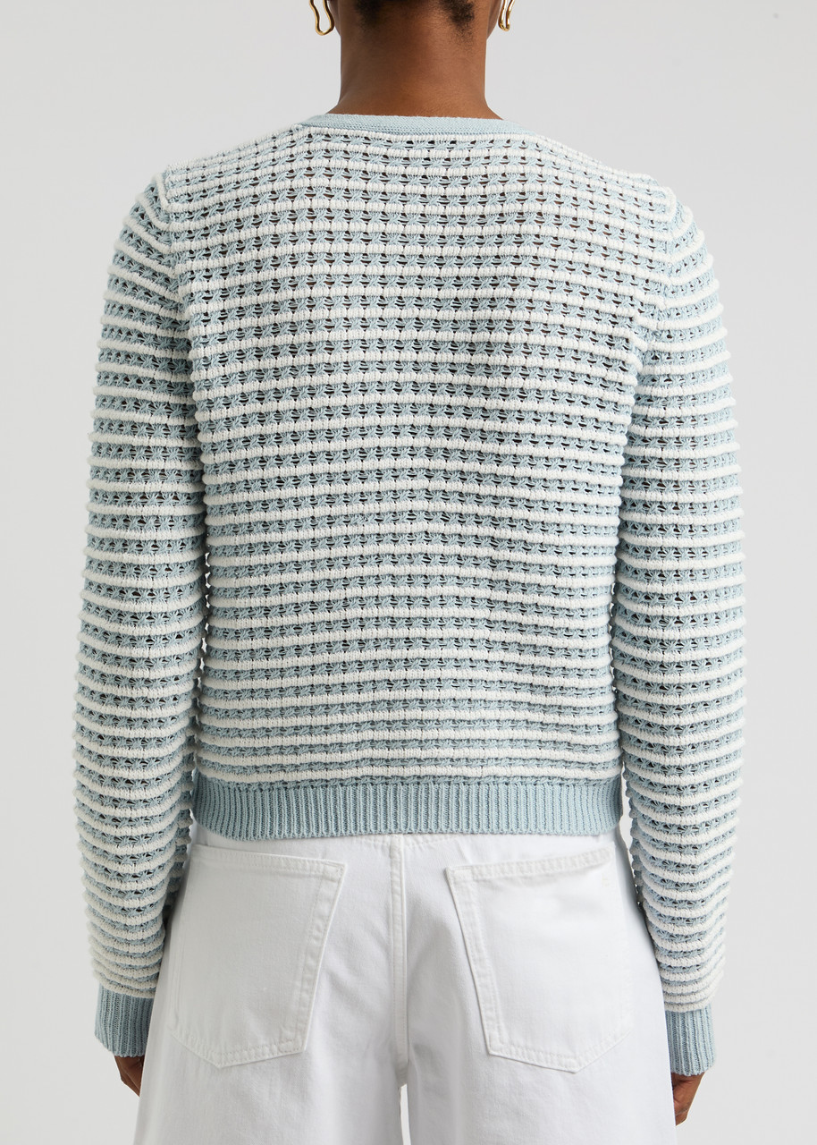  Rag & Bone Marlee Striped Cotton-blend Cardigan - Light Blue - L (uk14 / L) 