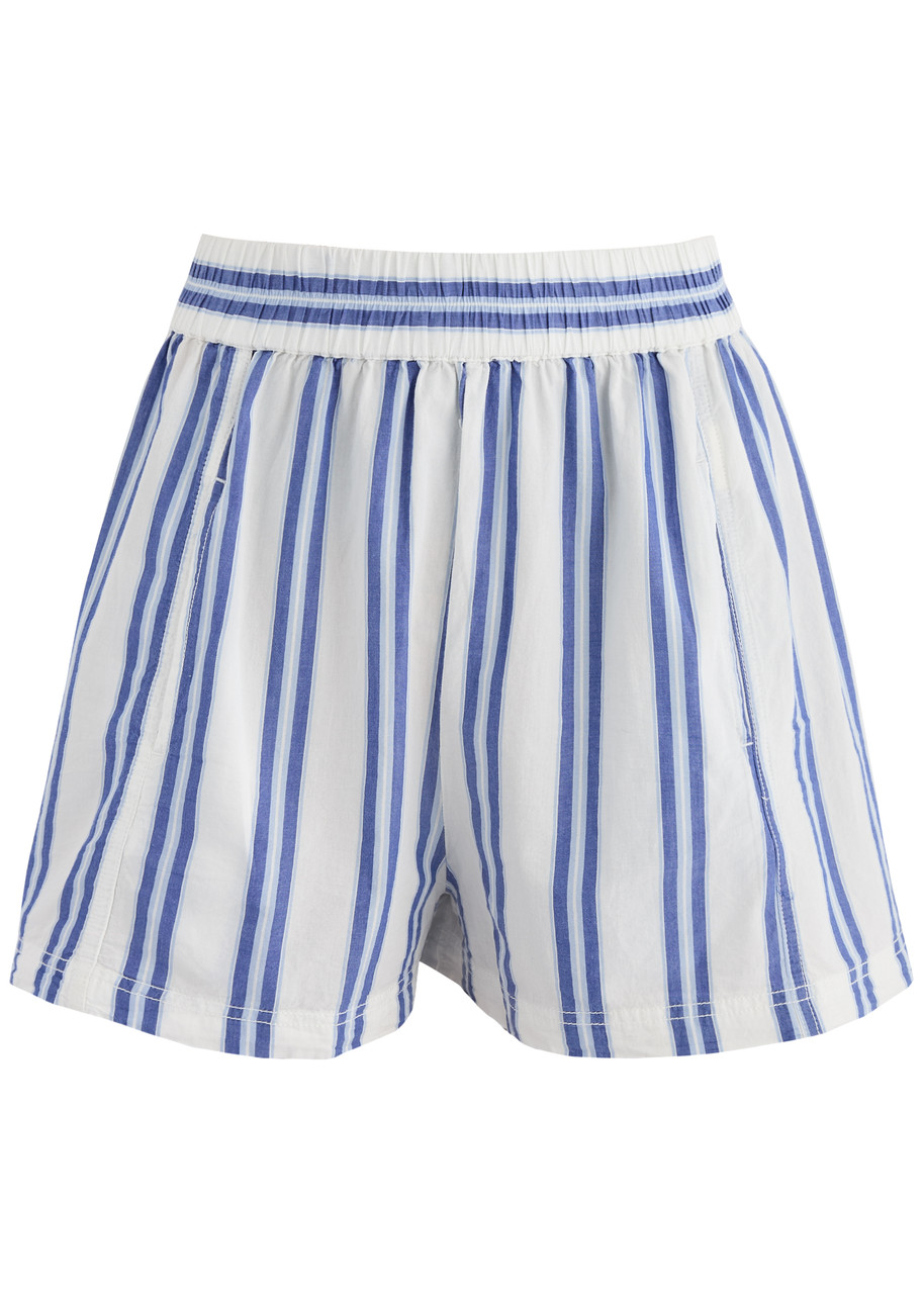 Free People Get Free Striped Cotton Shorts - Blue - L (UK16-UK18 / L)