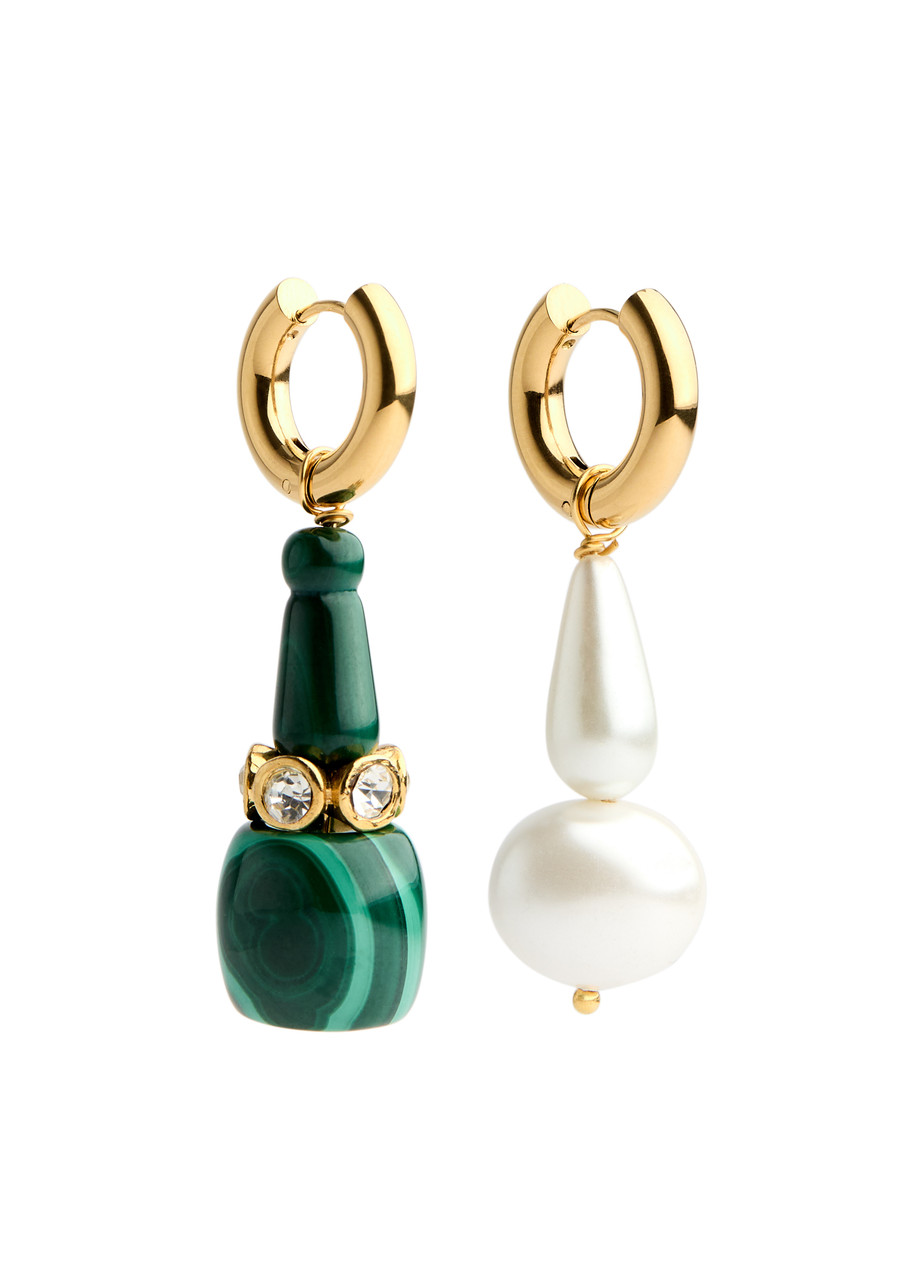Timeless Pearly Asymmetric 24kt Gold-plated Hoop Earrings In Green