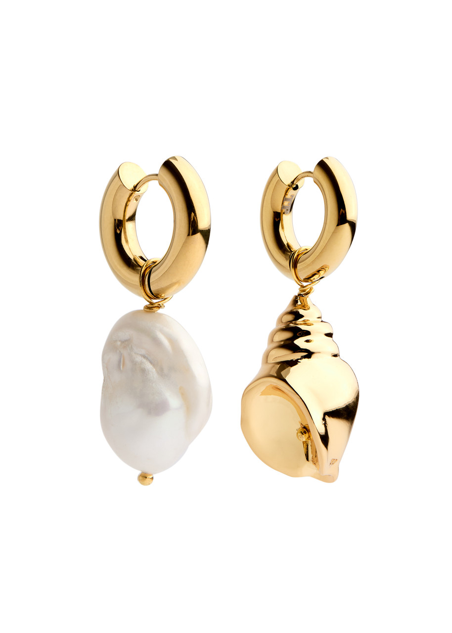 Timeless Pearly Pearl And Shell 24kt Gold-plated Hoop Earrings