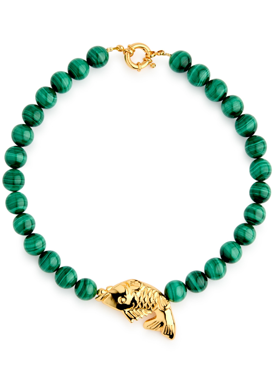 Timeless Pearly Fish Beaded Malachite Necklace In Green