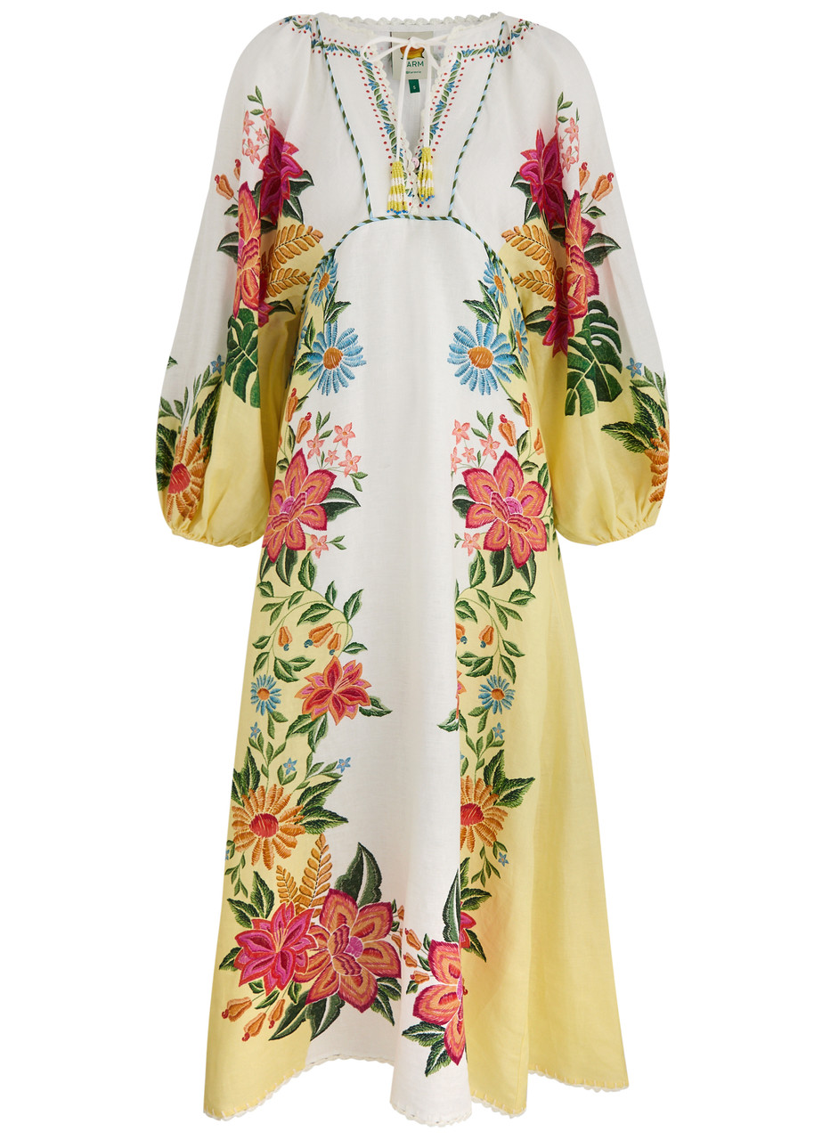Shop Farm Rio Bloom Garden Printed Linen Maxi Dress In White