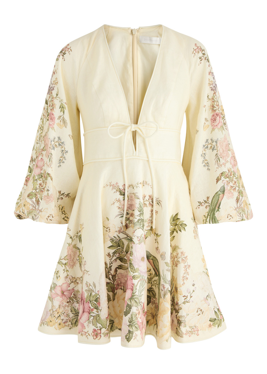 Shop Zimmermann Waverly Floral-print Linen Mini Dress In Multi Floral