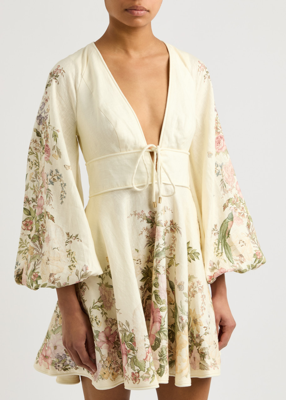 Shop Zimmermann Waverly Floral-print Linen Mini Dress In Multi Floral