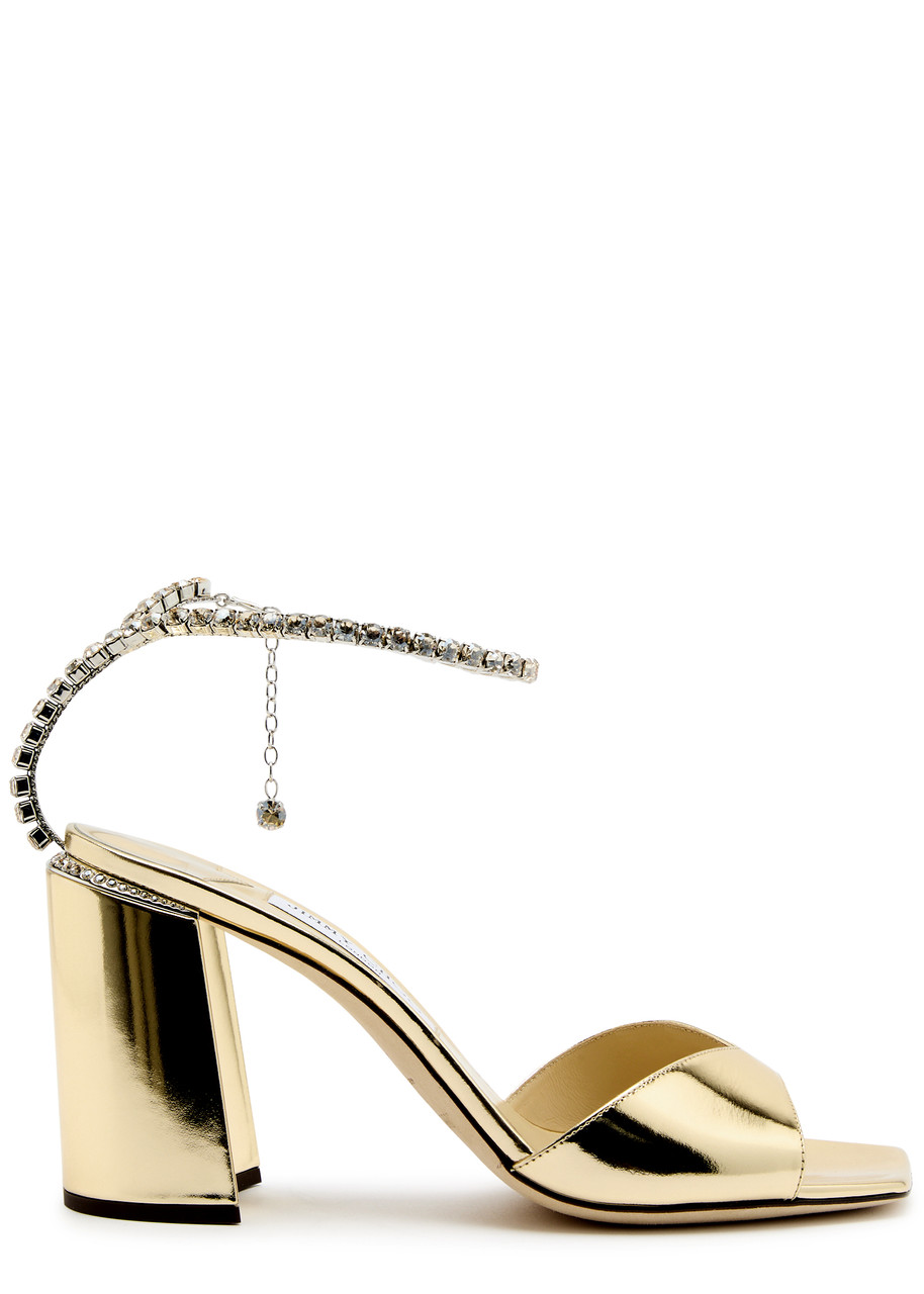 Jimmy Choo Saeda 85 Metallic Leather Sandals In Gold