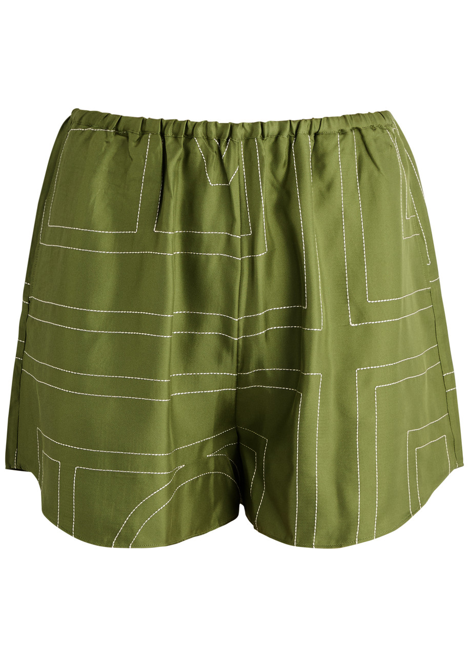 Toteme Logo-embroidered Silk-satin Shorts - Green - 40 (UK12 / M)