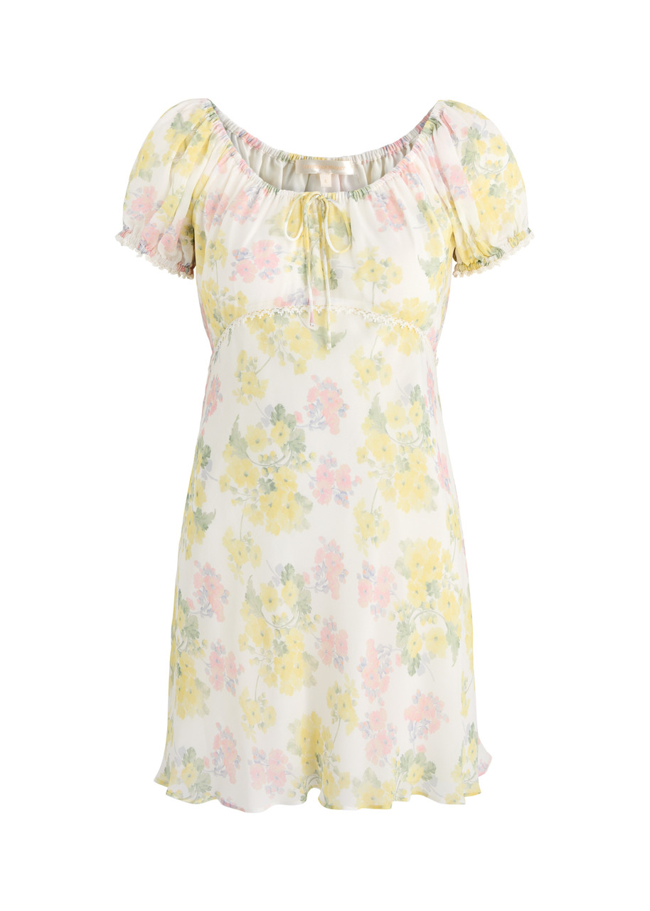 Loveshackfancy Clemente Floral-print Chiffon Mini Dress In Cream
