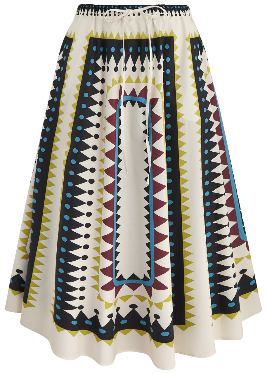La Doublej La Double J Printed Cotton-poplin Midi Skirt In Multicoloured