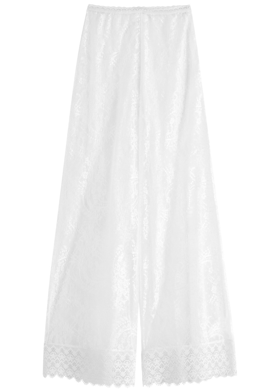 Charo Ruiz Ibiza Jeret Wide-leg Sheer Lace Trousers In White