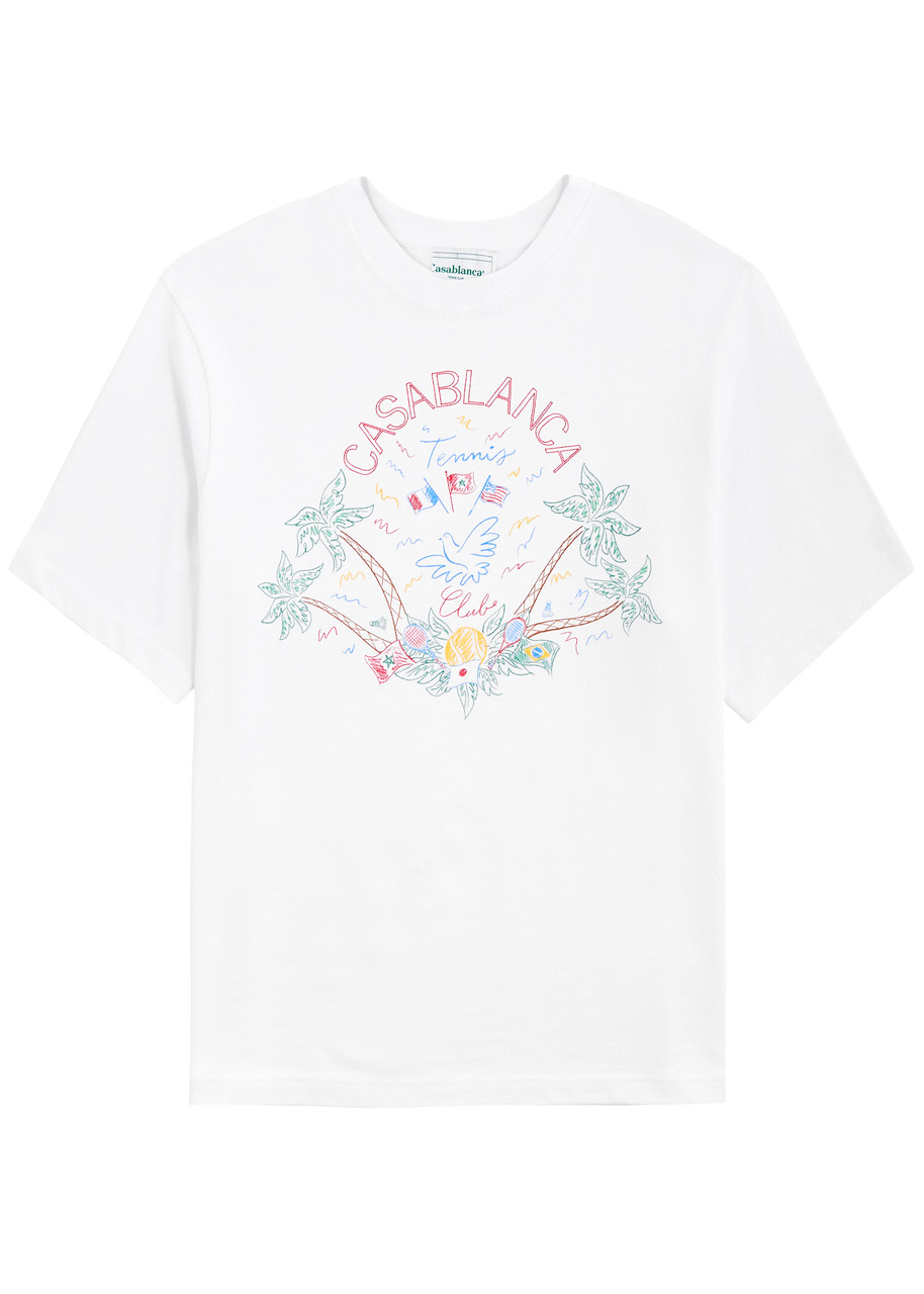 Shop Casablanca Tennis Club Crayon Printed Cotton T-shirt In White