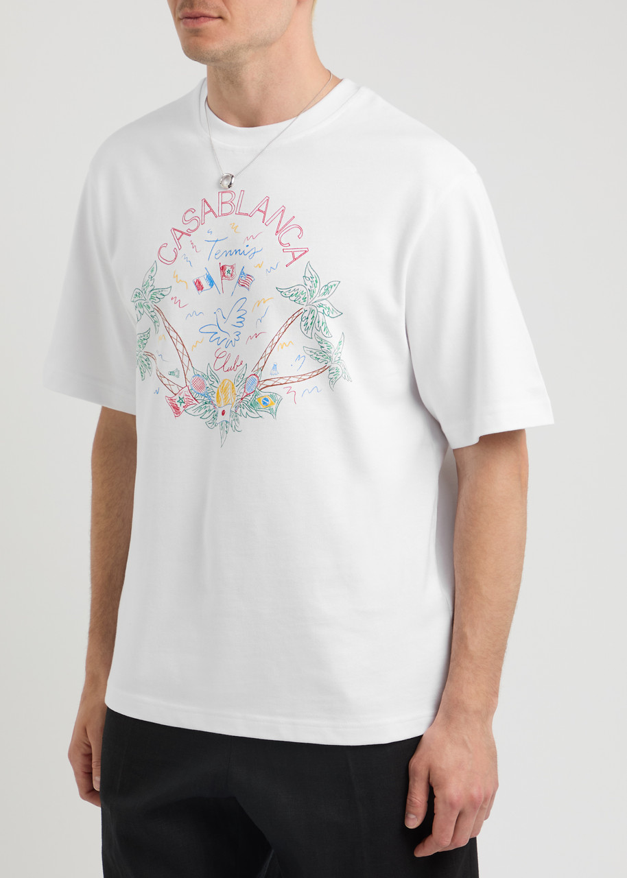 Shop Casablanca Tennis Club Crayon Printed Cotton T-shirt In White