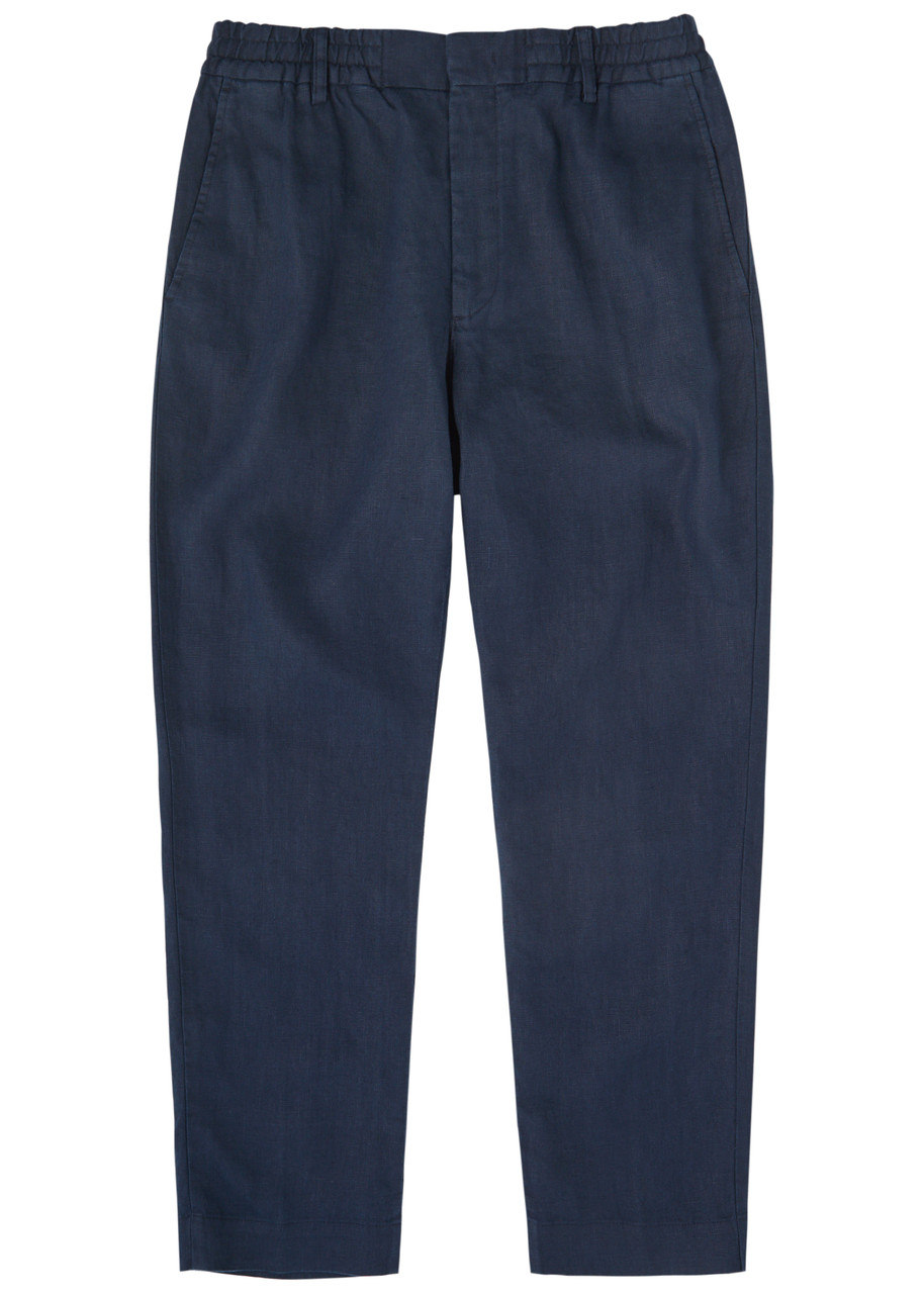 Nn07 Billie 1040 Straight-leg Organic Cotton-blend Seersucker Trousers In Navy
