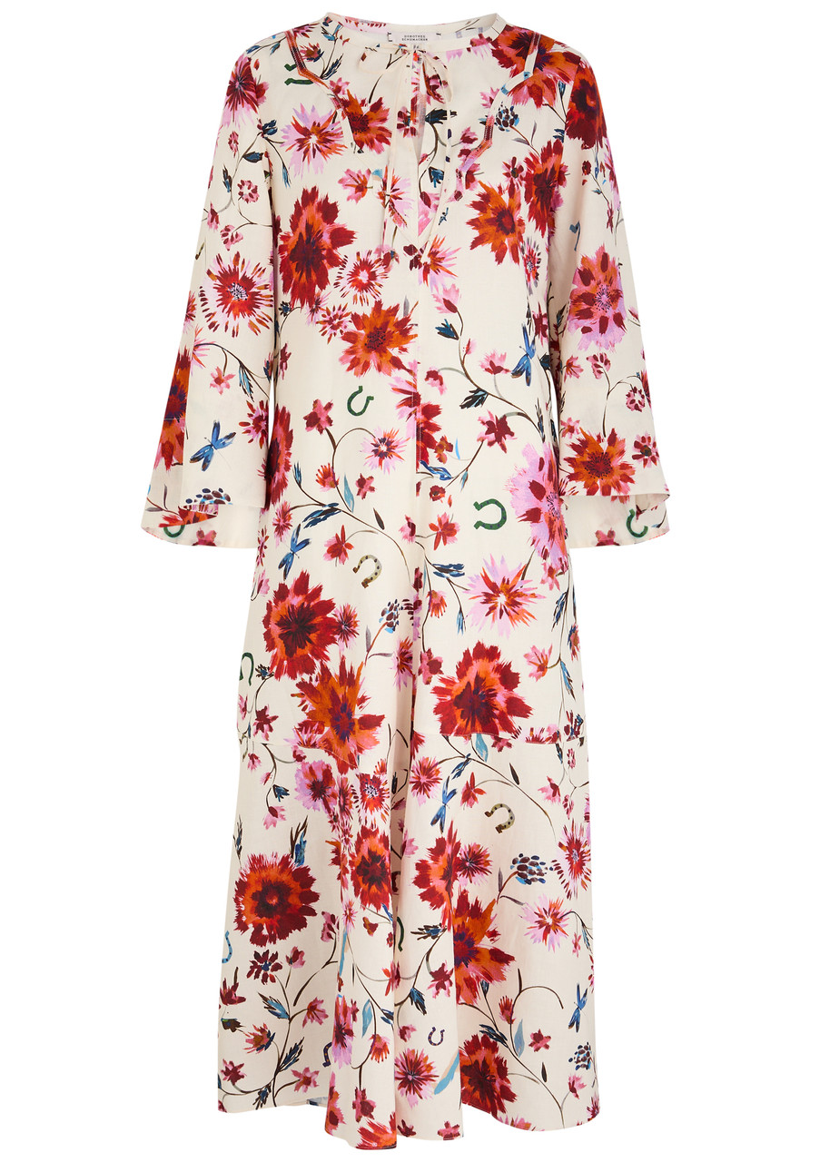 Shop Dorothee Schumacher Floral Ease Printed Linen Midi Dress In White