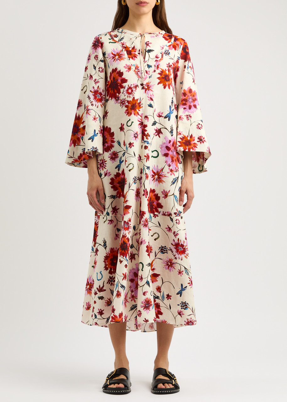 Shop Dorothee Schumacher Floral Ease Printed Linen Midi Dress In White