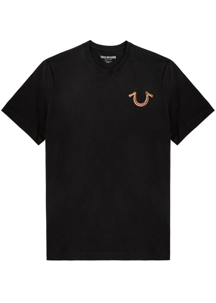 True Religion Rainbow Logo-embroidered Cotton T-shirt In Black