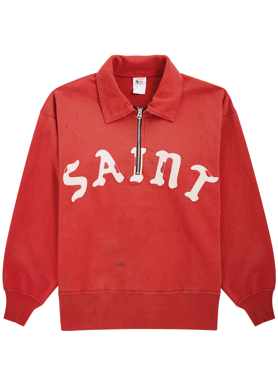 Saint Mxxxxxx Saint Logo Half-zip Cotton Sweatshirt In Red