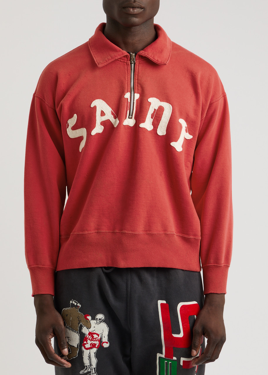 Saint Mxxxxxx Saint Logo Half-zip Cotton Sweatshirt In Red
