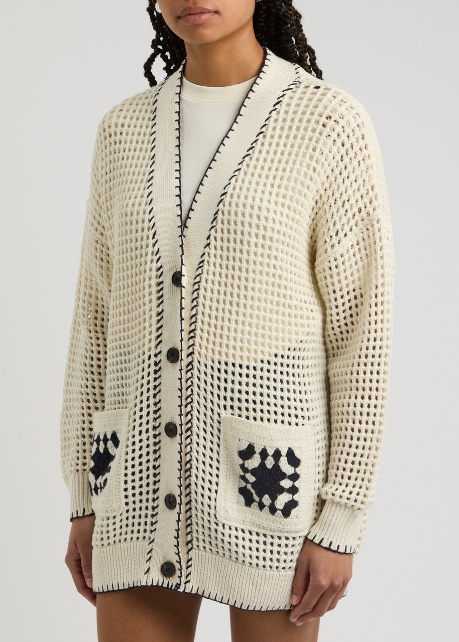  Frame Open-knit Crochet Cardigan - Navy - Xs (uk6 /xs) 