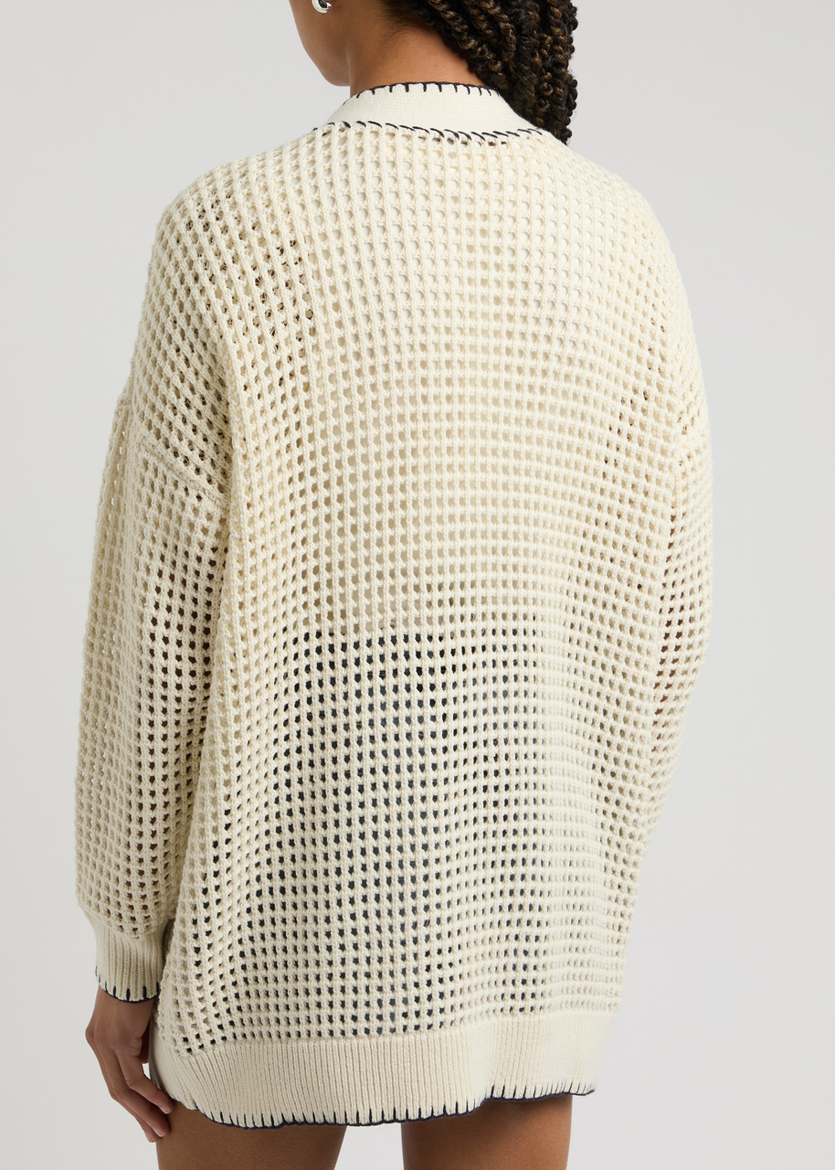  Frame Open-knit Crochet Cardigan - Navy - Xs (uk6 /xs) 