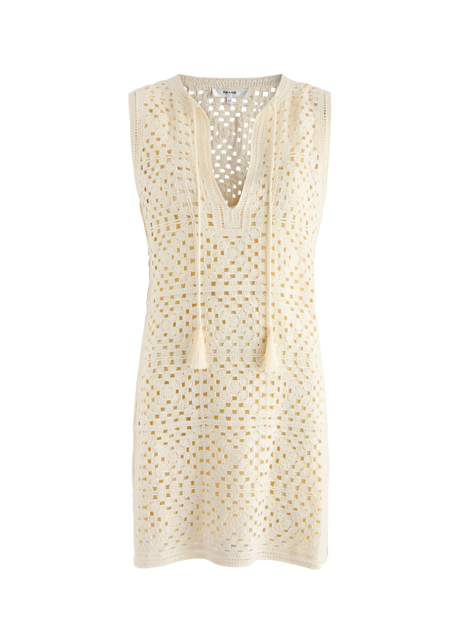 Frame Crochet Tasselled Mini Dress - Cream - XS (UK6 /xs)