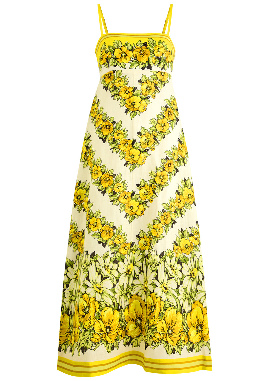 Shop Alemais Gisela Printed Linen Maxi Dress In Yellow
