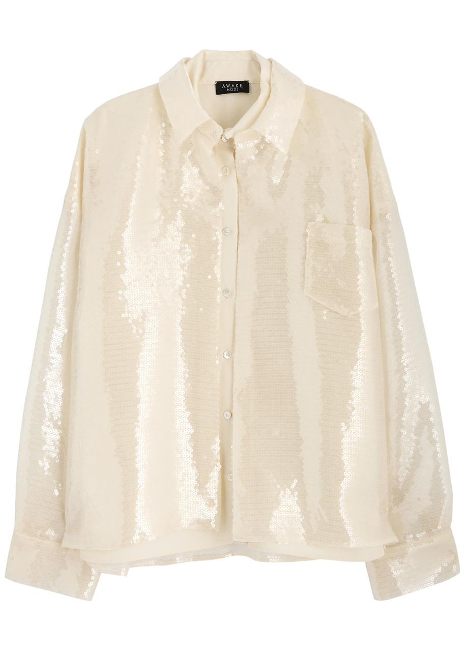 Shop A.w.a.k.e. A.w.a.k.e Mode Sequin-embellished Layered Shirt In Ivory