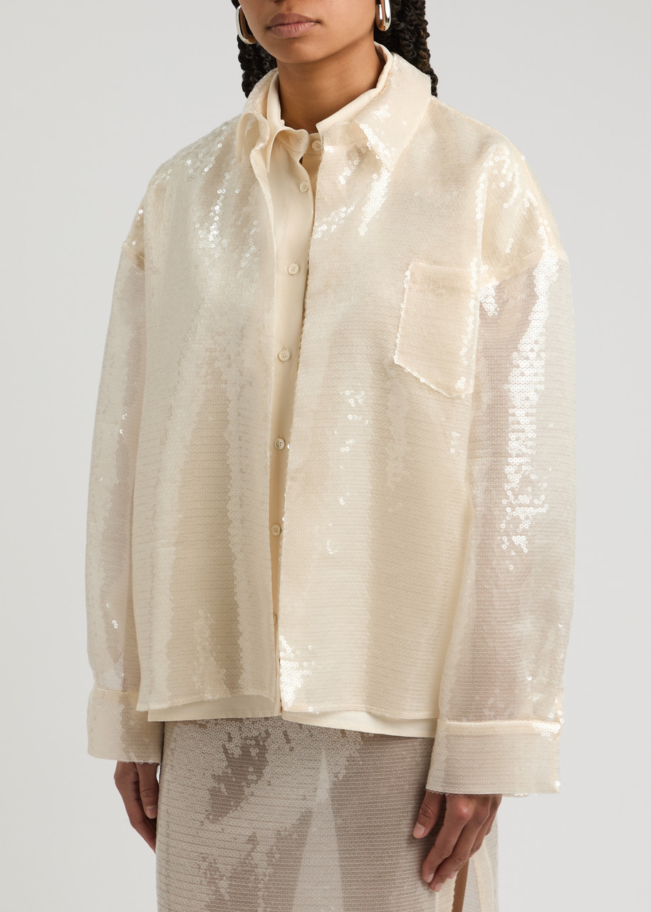 Shop A.w.a.k.e. A.w.a.k.e Mode Sequin-embellished Layered Shirt In Ivory