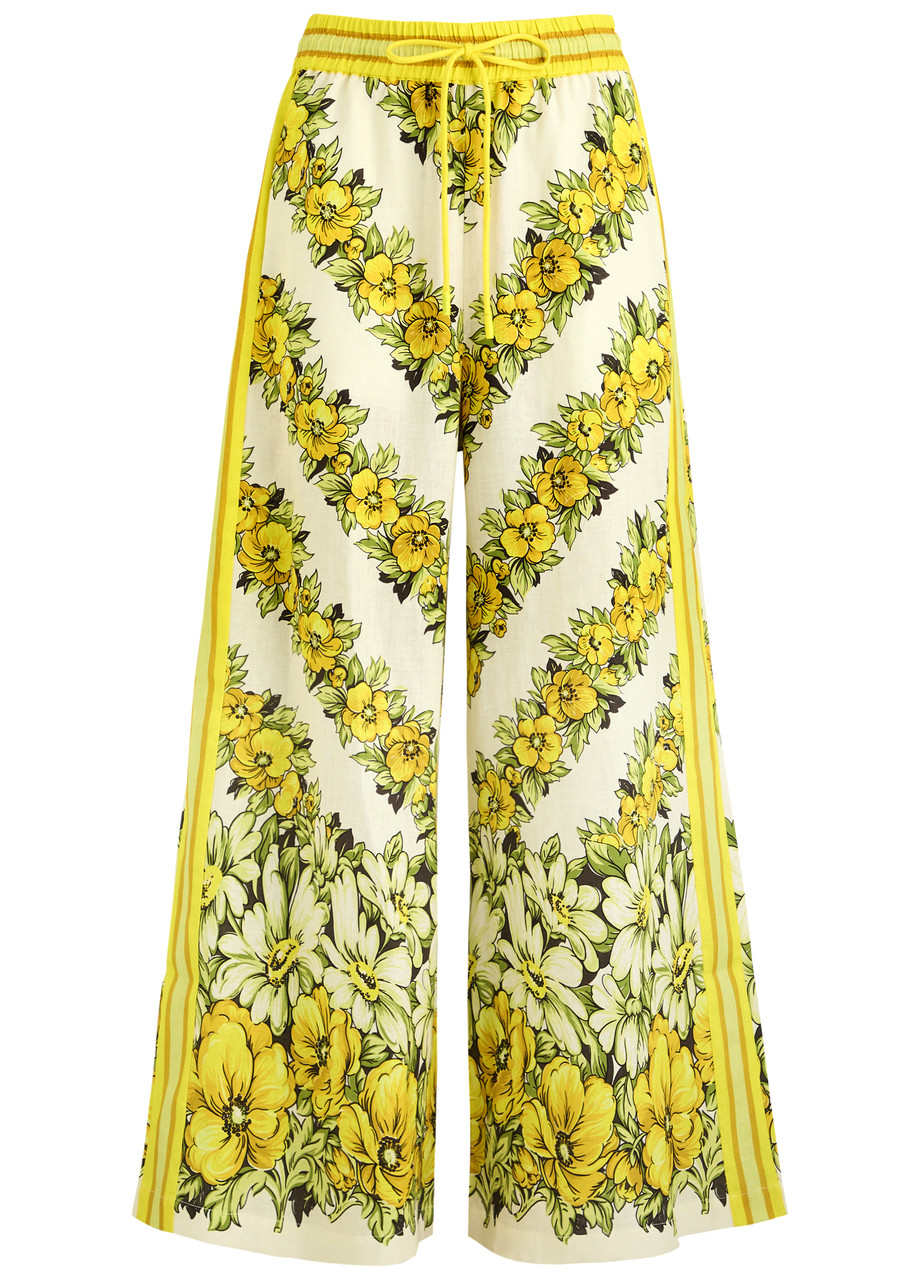 Alemais Gisela Printed Linen Trousers In Yellow