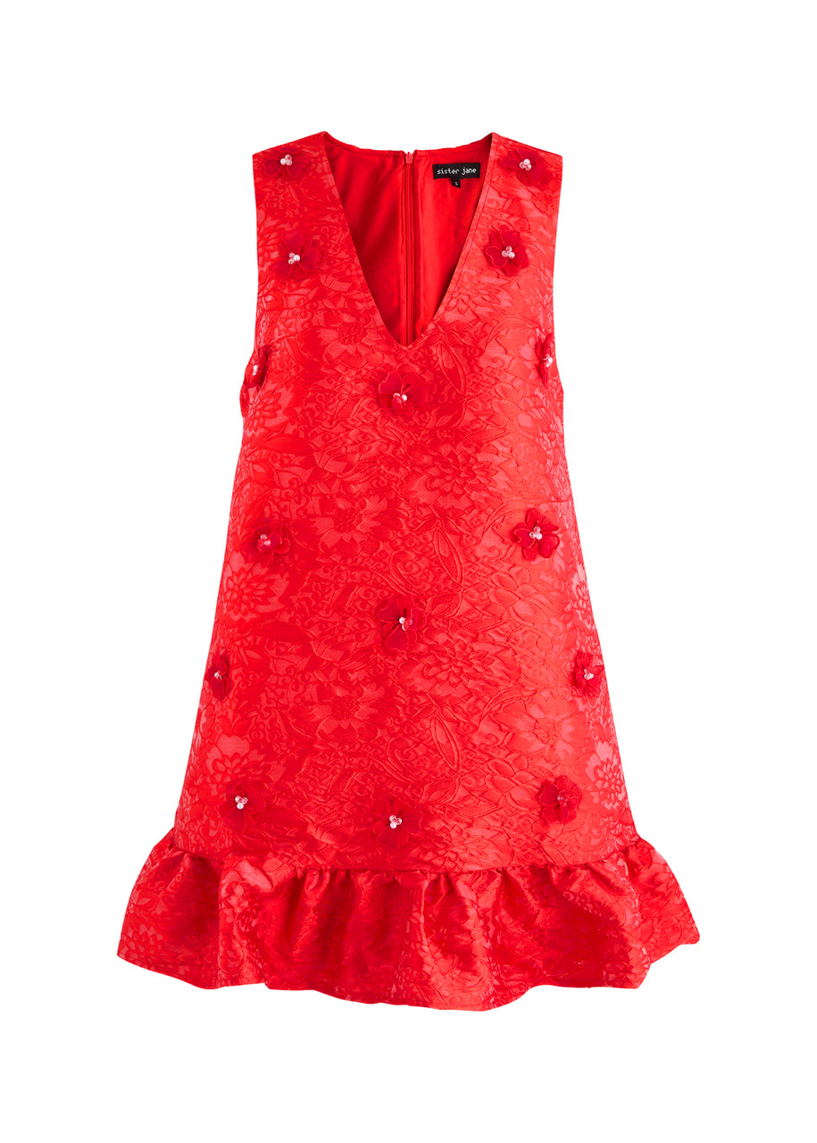 Shop Sister Jane Sweet Cherry Floral-jacquard Cloqué Mini Dress In Red