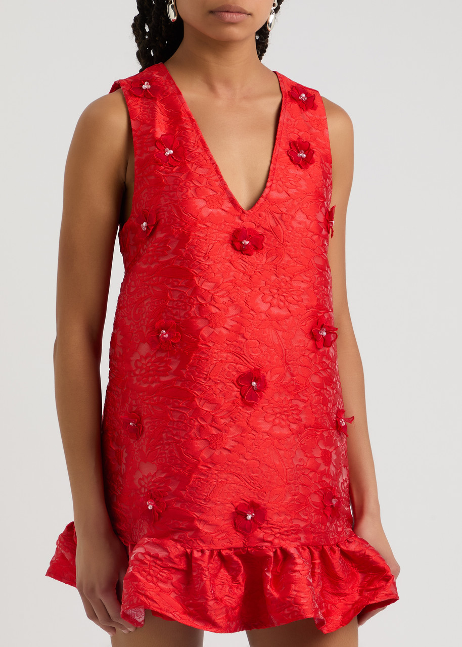 Shop Sister Jane Sweet Cherry Floral-jacquard Cloqué Mini Dress In Red