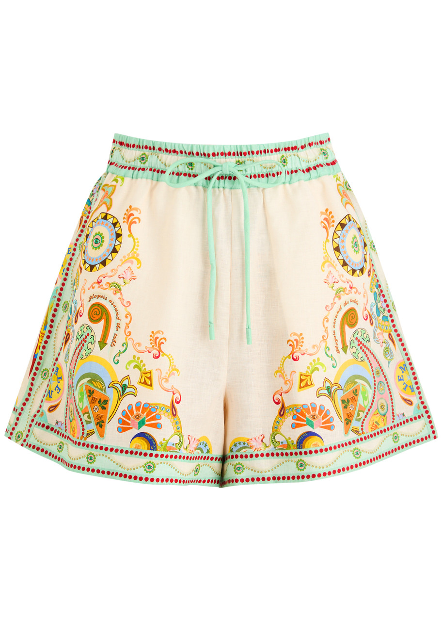 Shop Alemais Pinball Printed Linen Shorts In Multicoloured