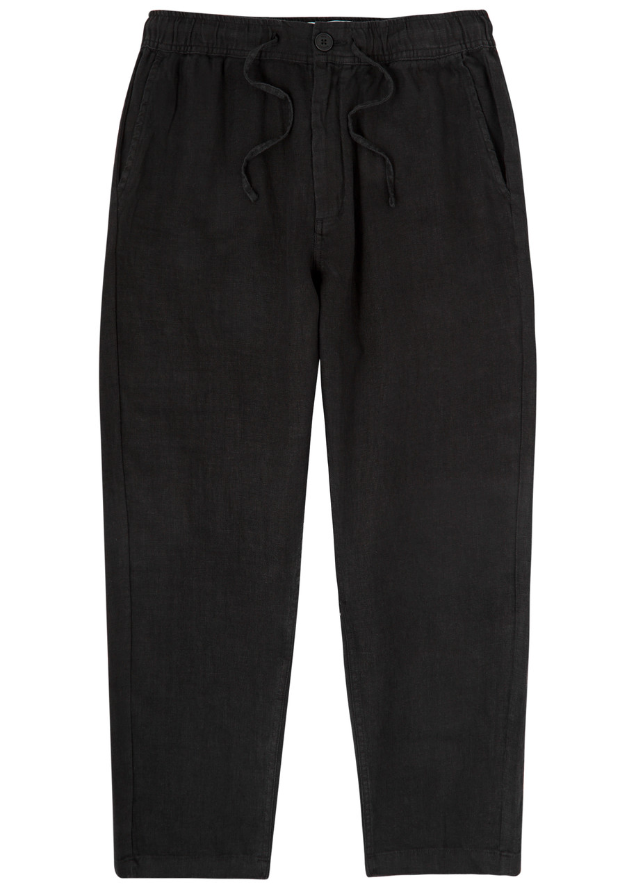 Wax London Kurt Tapered Linen Trousers In Black