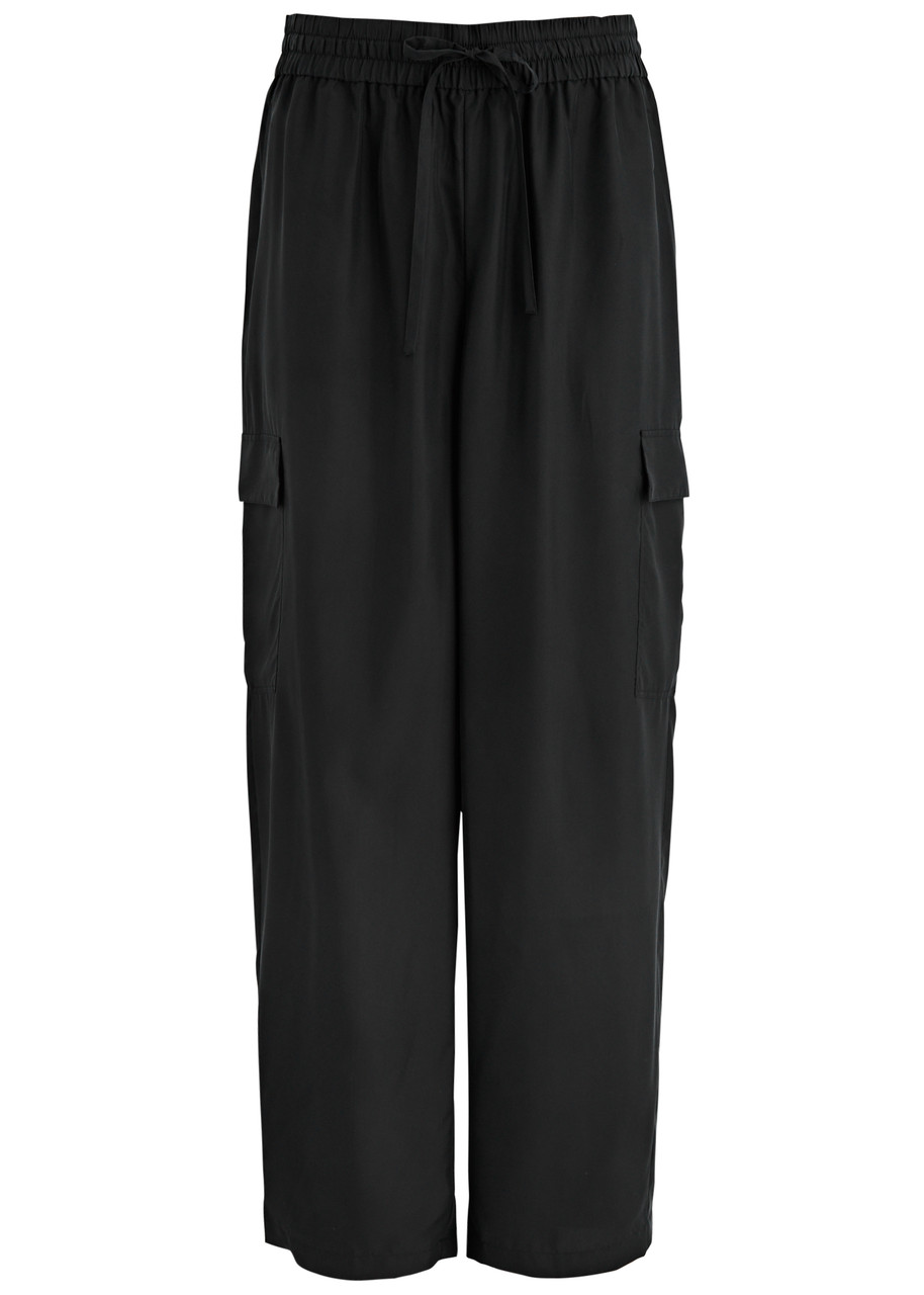Eileen Fisher Washed Silk Cargo Trousers - Black - M (UK 14-16 / L)