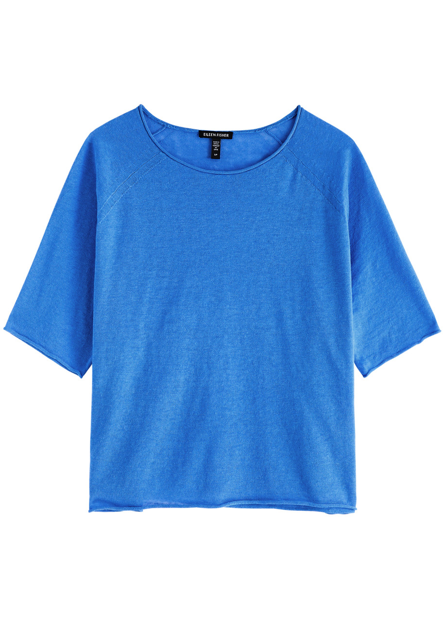 Eileen Fisher Bateau Neck Organic Cotton Top In Bright Blue