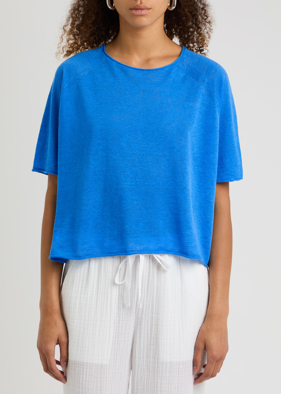 Eileen Fisher Bateau Neck Organic Cotton Top In Bright Blue