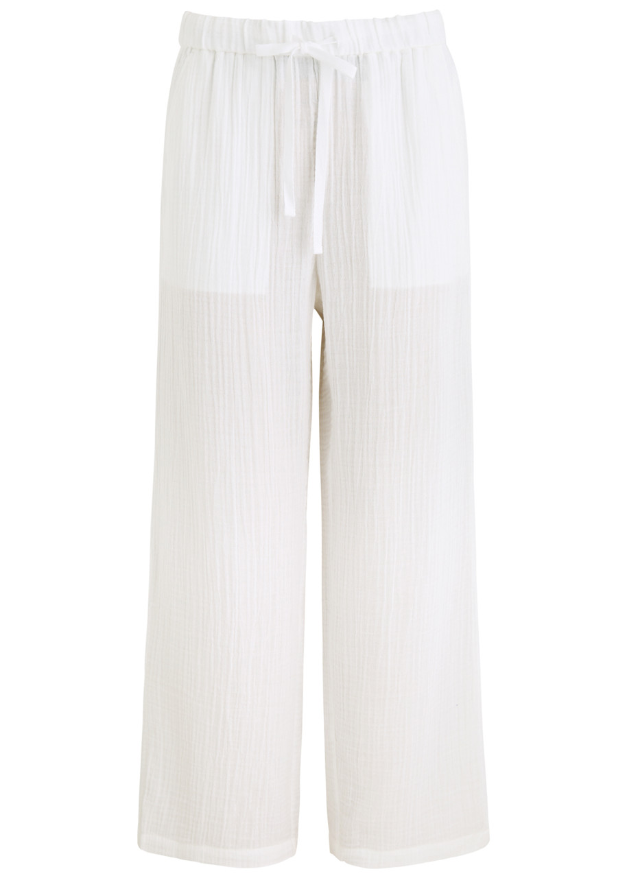 EILEEN FISHER EILEEN FISHER STRAIGHT-LEG SEERSUCKER TROUSERS