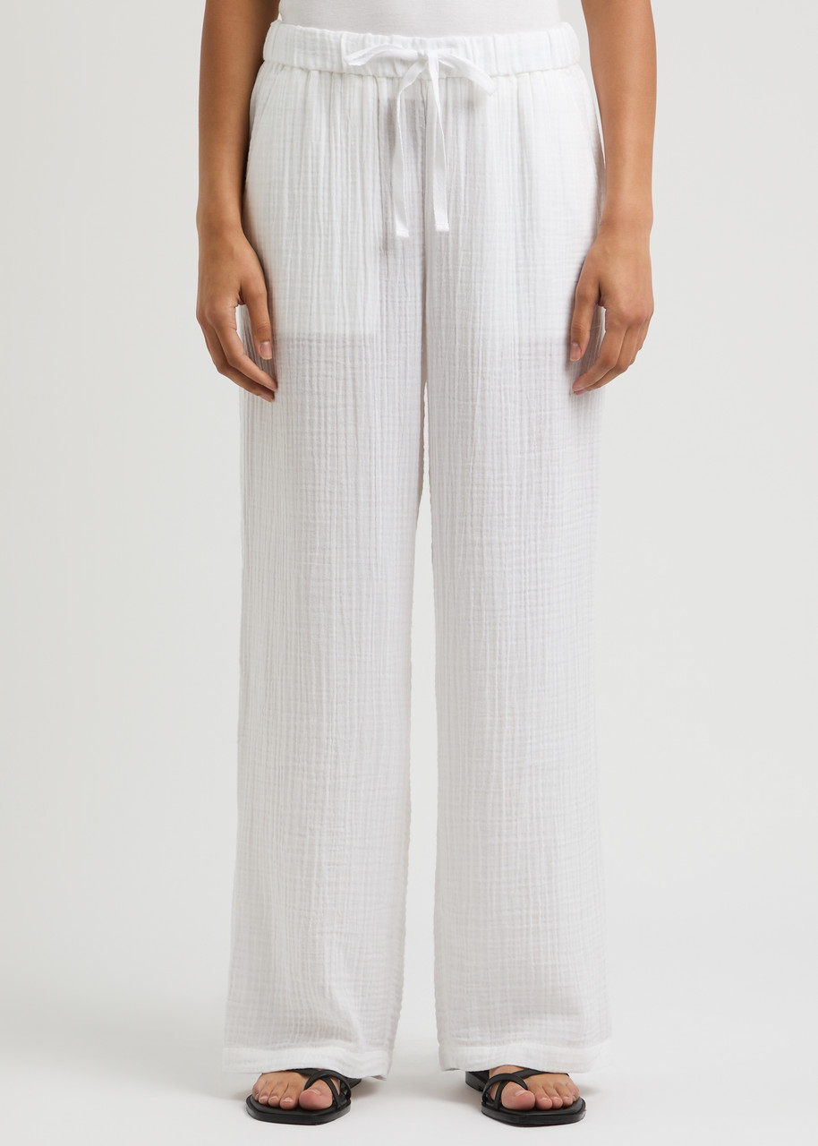 EILEEN FISHER EILEEN FISHER STRAIGHT-LEG SEERSUCKER TROUSERS