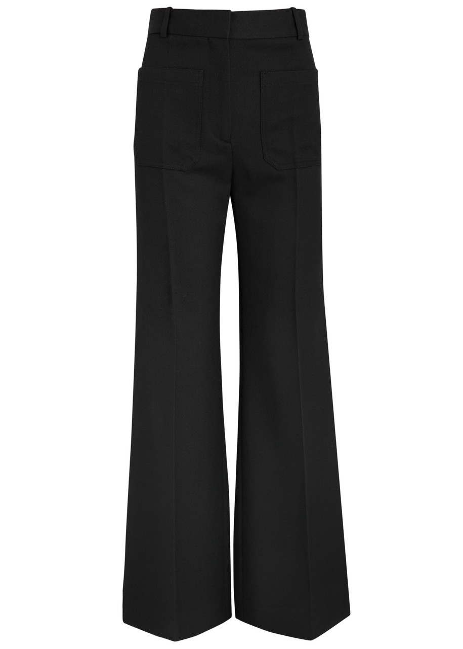 Victoria Beckham Alina Flared Wool-blend Trousers In Black