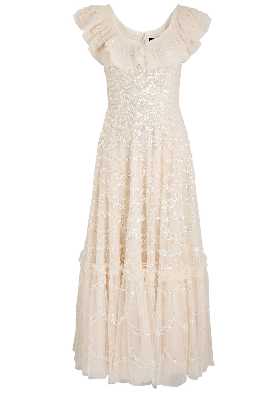 Needle & Thread Everthine Sequin-embellished Tulle Gown In Cream