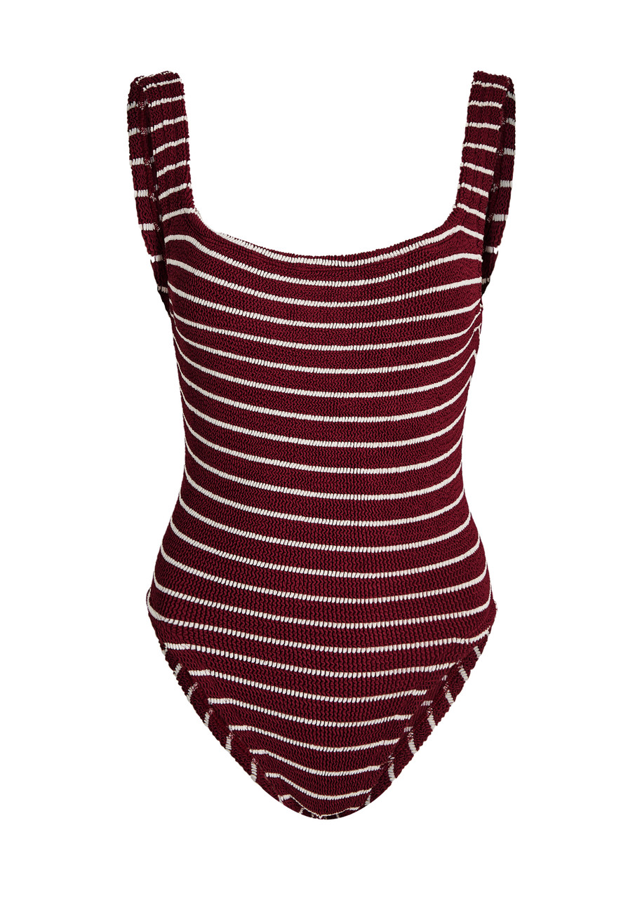 Hunza G - Seersucker Swimsuit, Burgundy, One Size, Square Neck, Low Back, Hand Wash, Hunza G Stripe