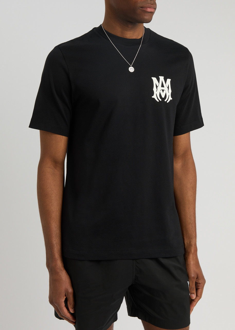 Amiri Black Crewneck T-shirt With Logo Print On The Front And Logo Lettering On The Rear In Cotton Man In Black