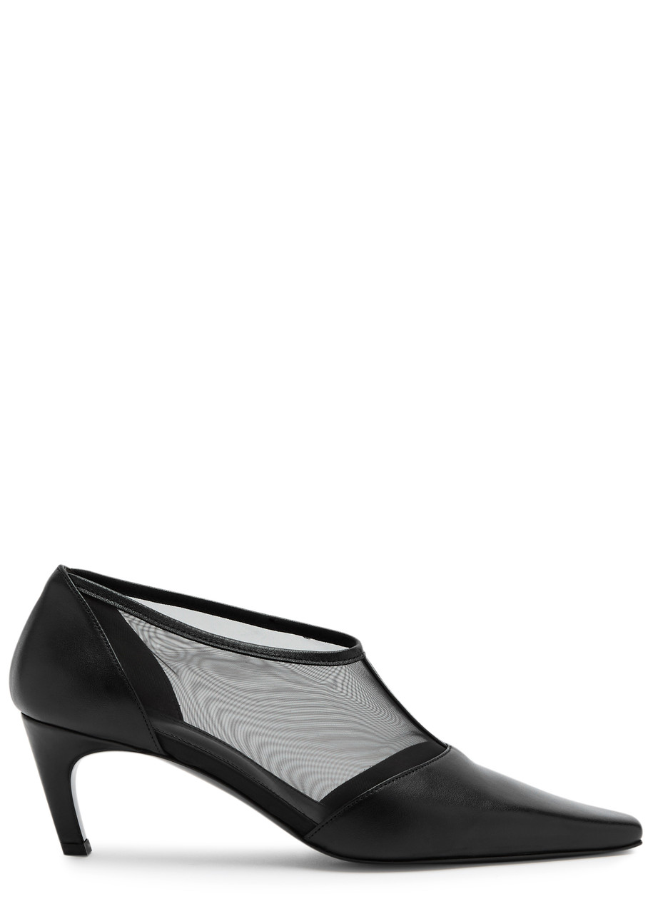 Shop Totême 60 Leather And Mesh Pumps In Black