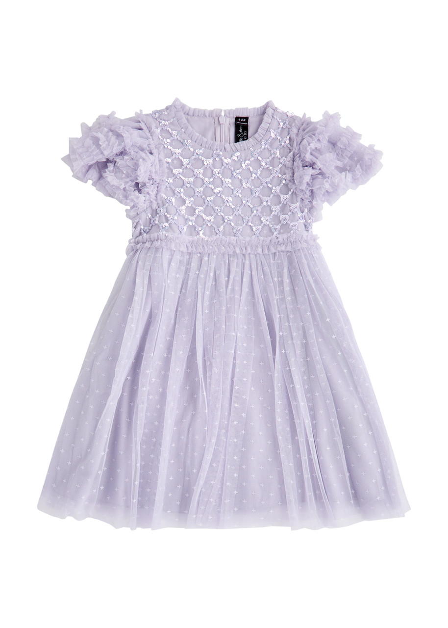 Needle & Thread Babies'  Kids Heart Lattice Sequin-embellished Tulle Dress In Purple
