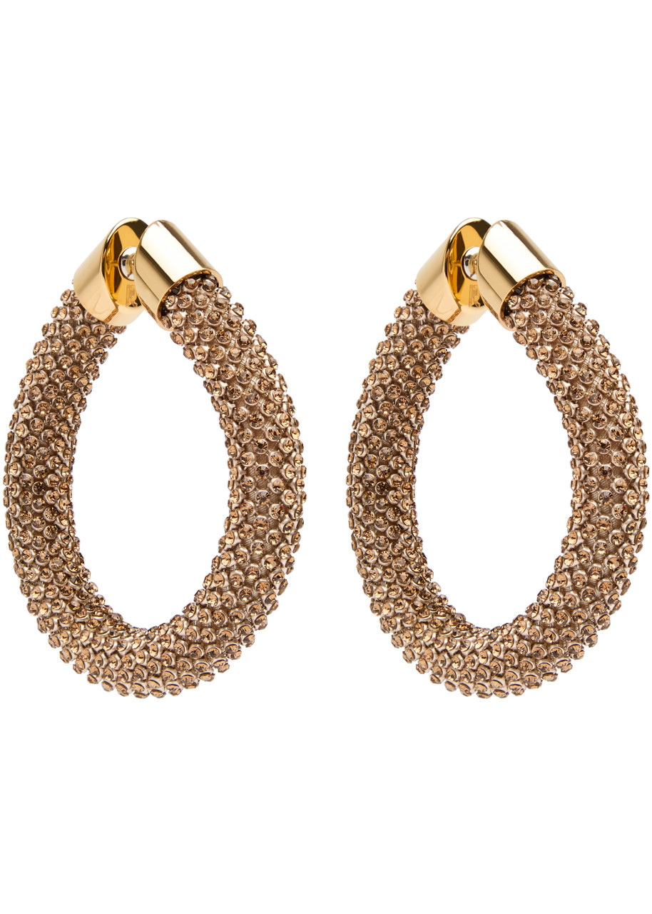 Rabanne Tube Crystal-embellished Hoop Earrings In Gold