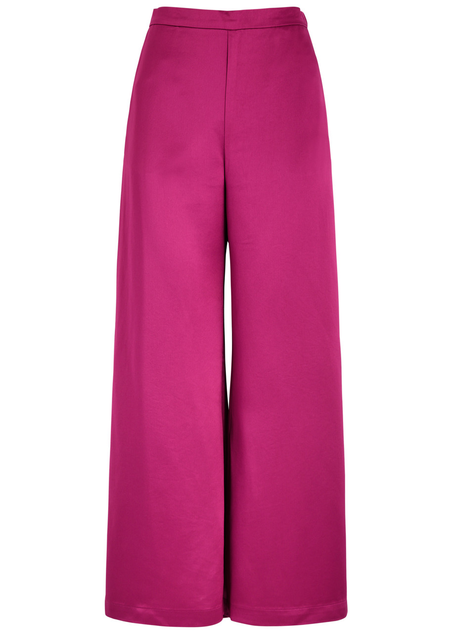 Shop By Malene Birger Lucee Flared Satin Trousers In Pink